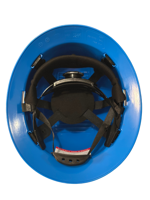 Blue Full Brim Hard Hat With 6 Point Quick Ratchet Suspension