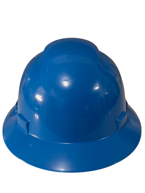 Blue Full Brim Hard Hat With 6 Point Quick Ratchet Suspension