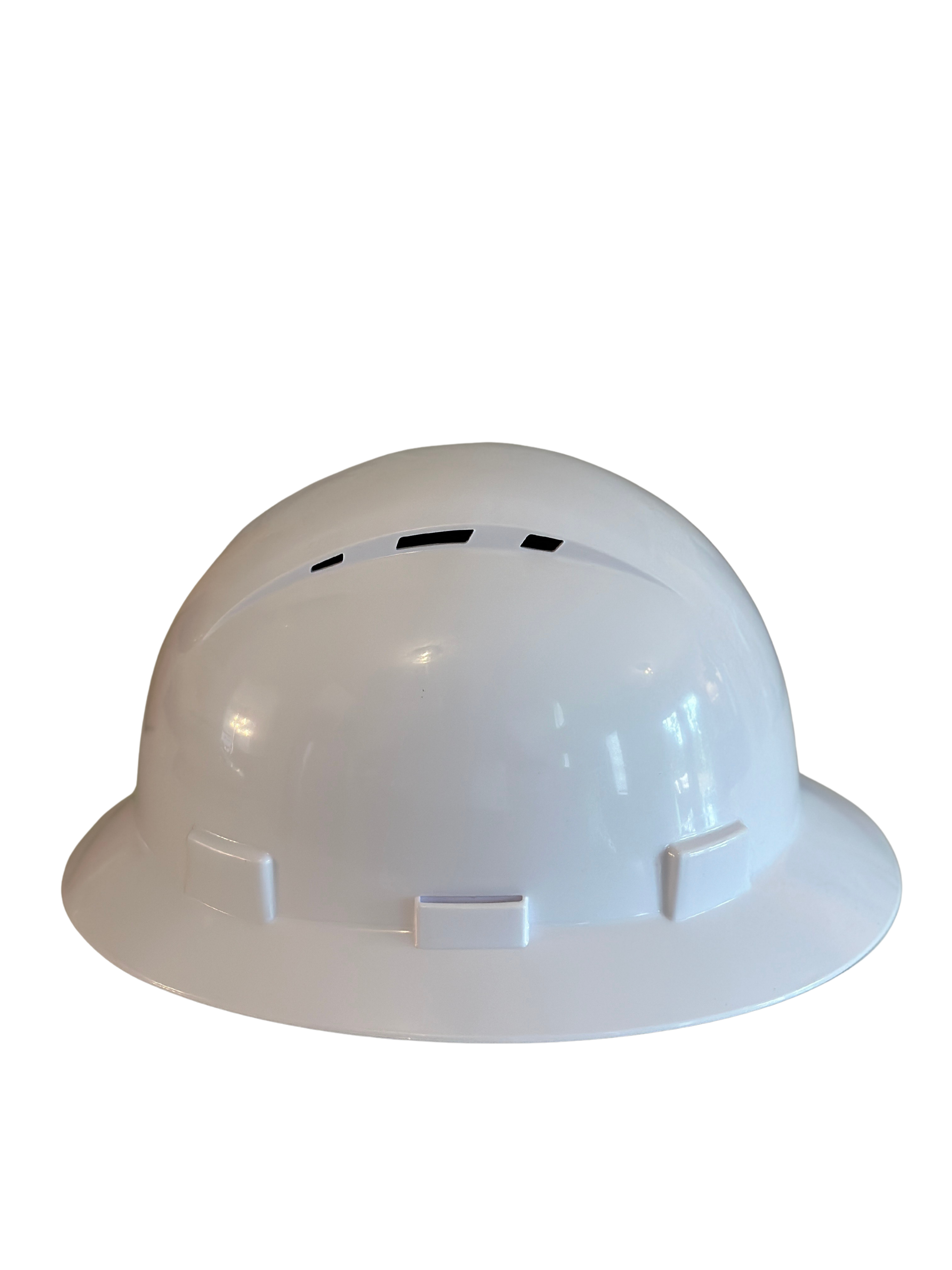 White Vented Full Brim Hard Hat With 6 Point Quick Ratchet Suspension