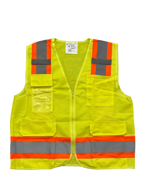 Class II Hi-Vis Yellow Reflective 2 Tone Polyester Vest (5 Pocket)