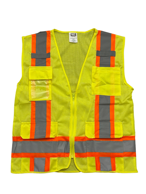 Class II Hi-Vis Yellow 2 Tone Reflective Mesh Vest (5 Pocket)